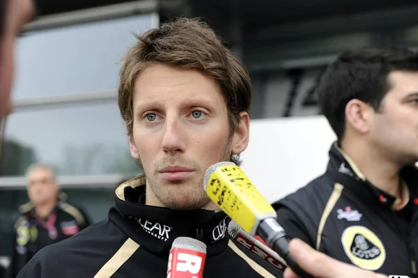 Schweiziska Föraren Romain Grosjean Lotus Laget Intervjuas Presskonferens Shanghai Kina — Stockfoto