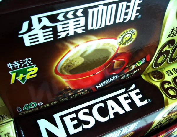 Soubory Krabice Instantní Kávy Nestle Jsou Prodej Supermarketu Čou Provincii — Stock fotografie