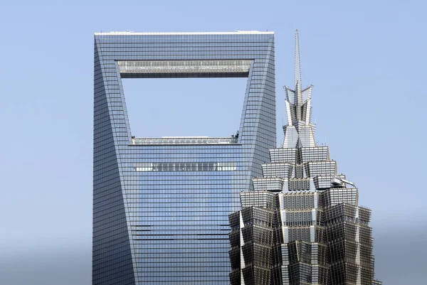 Pohled Shanghai World Financial Center Vlevo Jinmao Tower Finanční Čtvrti — Stock fotografie