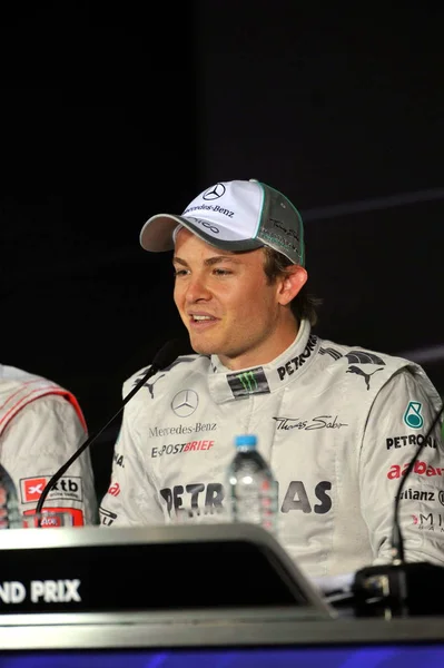 Piloto Alemão Nico Rosberg Equipe Mercedes Fala Durante Conferência Imprensa — Fotografia de Stock