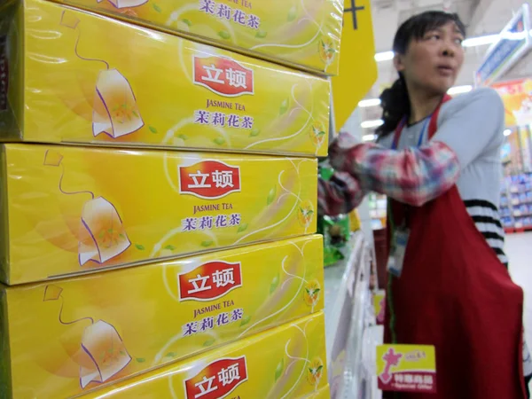 Scatole Gelsomino Lipton Sono Vendita Supermercato Nella Città Nantong Provincia — Foto Stock