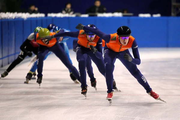 Members Dutch Short Track Speed Skating Team Exercise Training Session — Stock Photo, Image