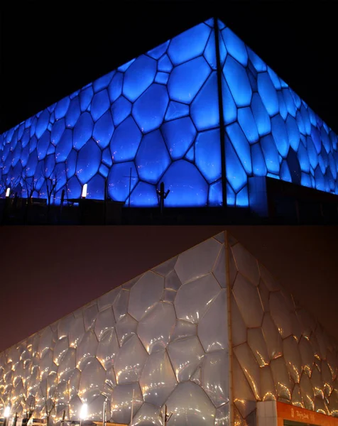Questa Immagine Composita Mostra National Aquatics Center Noto Come Cubo — Foto Stock
