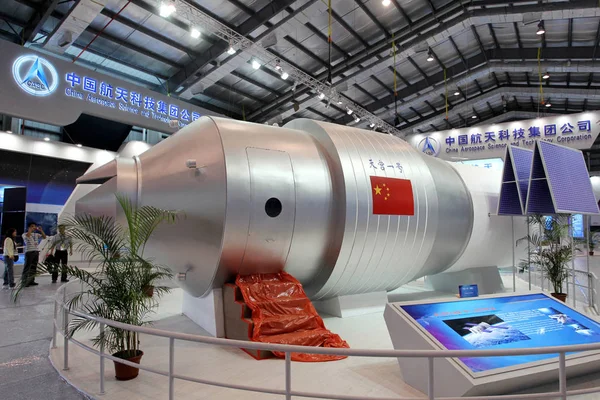 Modell Tiangong Rymdmodulen Ses Displayen Den China International Aviation Och — Stockfoto