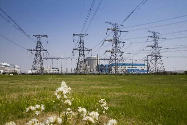 Las Torres Alto Voltaje Ven Planta Nuclear Qinshan Condado Haiyan — Foto de Stock