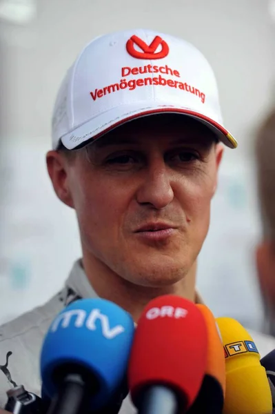 Pilote Allemand Michael Schumacher Équipe Mercedes Exprime Lors Une Conférence — Photo