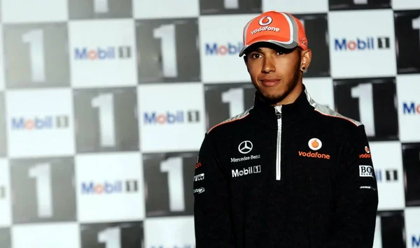 Ngiliz Pilotu Lewis Hamilton Anda Yarış Mclaren Takımı Için Bir — Stok fotoğraf