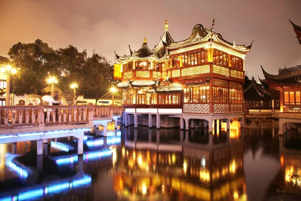 Nachtszene Des Tempels Des Stadtgottes Chenghuang Miao Shanghai China Februar — Stockfoto