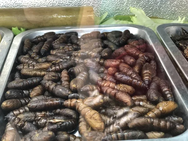 深い揚げた昆虫は 昆明市 中国南西部の雲南省 2019 日の食品市場で販売 — ストック写真