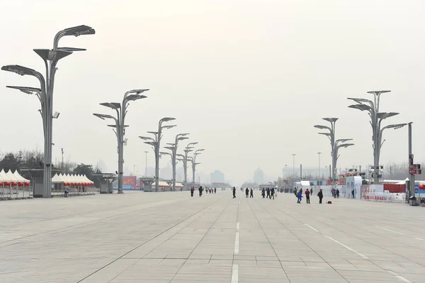 View Almost Empty Beijing Olympic Park Upcoming Chinese Lunar New — Stock Photo, Image