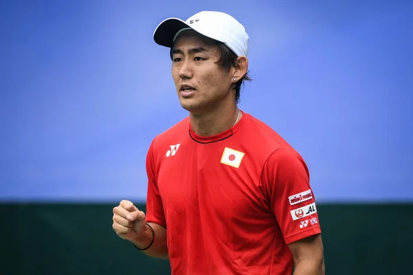 Yoshihito Nishioka Van Japan Reageert Terwijl Scoren Tegen Yibing Van — Stockfoto