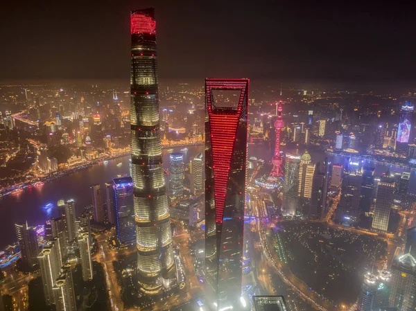 Skyline Lujiazui Фінансового Району Районі Pudong Shanghai Вежі Залишив Найвищих — стокове фото