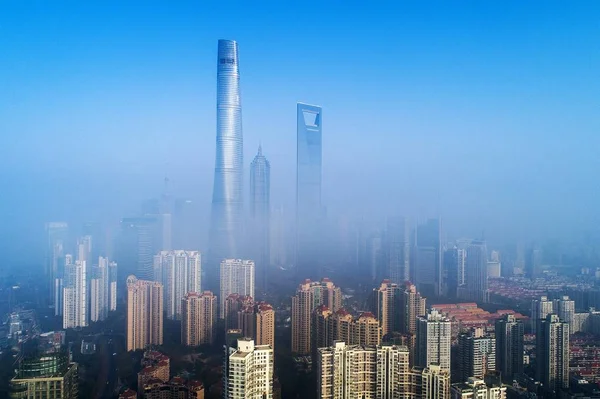 Skyline Lujiazui Фінансового Району Районі Pudong Shanghai Вежі Залишив Найвищих — стокове фото