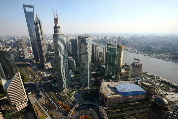 Skyline Lujiazui Finans Bölgesi Ifc Ikiz Kuleleri Ile Uluslararası Finans — Stok fotoğraf