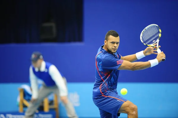 Wilfried Tsonga Fransa Nın Bir Atış Novak Djokovic Sırbistan Karşı — Stok fotoğraf