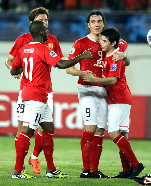 Dario Leonardo Conca Gelijk Viert Met Zijn Teamgenoten Van Chinas — Stockfoto