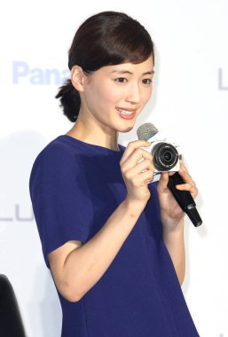 Japanese actress Haruka Ayase speaks during the Panasonics promotional activity in Taipei, Taiwan, 10 June 2012. clipart