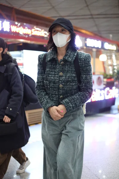 Kínai Színésznő Zhou Xun Megérkezik Beijing Capital International Airport Peking — Stock Fotó