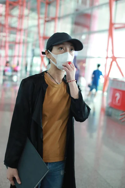 Actrice Chinoise Zhou Xun Arrive Aéroport International Pékin Pékin Chine — Photo