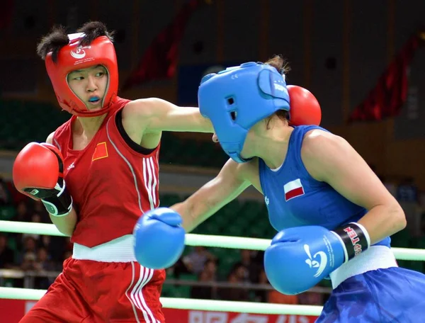 Giocatore Cinese Liu Kejia Gareggia Con Giocatore Polacco Durante Campionati — Foto Stock