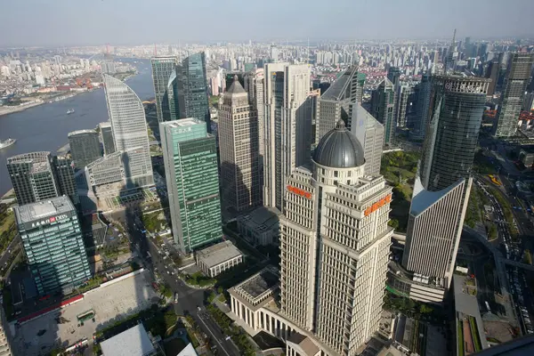 Skyline Quartier Financier Lujiazui Avec Des Grappes Gratte Ciel Des — Photo