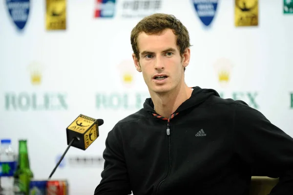 Andy Murray Grã Bretanha Fala Uma Conferência Imprensa Torneio Tênis — Fotografia de Stock