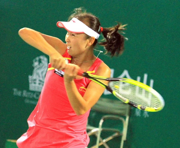 Tenista Chino Peng Shuai Finaliza Golpe Derecha Una Victoria Dos — Foto de Stock