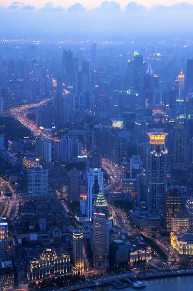 Picture Taken Shanghai World Financial Center Shows Skyline Sunset Puxi — Stock Photo, Image