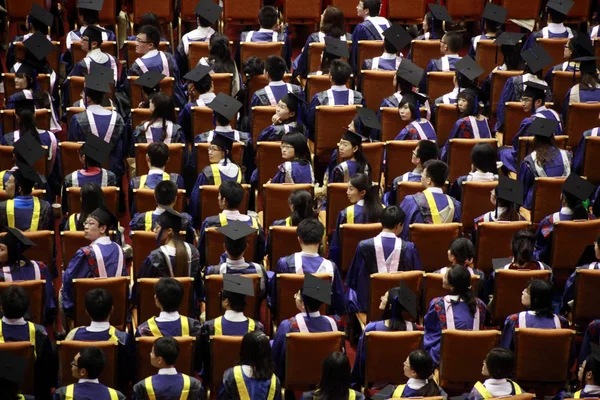 Kinesiska Grads Närvara Vid Examensceremoni Vid Shandong University Jinan City — Stockfoto