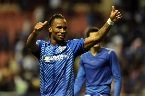 Didier Drogba Shanghai Shenhua Gestures Fans 26Th Match Henan Jianye — Stock Photo, Image