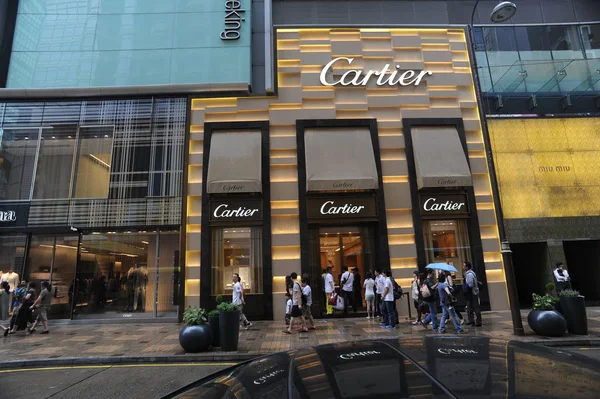 Clientes Esperam Fora Uma Loja Marca Luxo Cartier Hong Kong — Fotografia de Stock