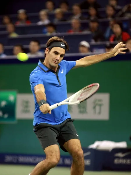 Roger Federer Suíça Retorna Arremesso Contra Yen Hsun Taiwan Sua — Fotografia de Stock