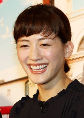 Japanese actress Haruka Ayase smiles during the press conference for her new movie, Hotaru no Hikari, in Taipei, Taiwan, 9 June 2012. clipart