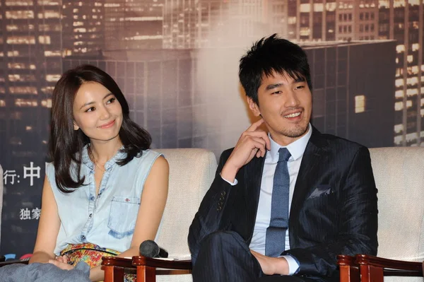 Chinese Actress Gao Yuanyuan Taiwanese Actor Mark Chao Attend Press — Stock Photo, Image