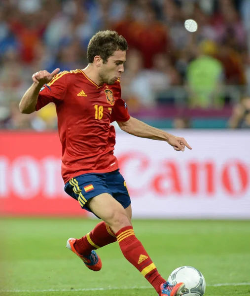 Jordi Alba Espanha Atira Contra Itália Partida Final Campeonato Europeu — Fotografia de Stock