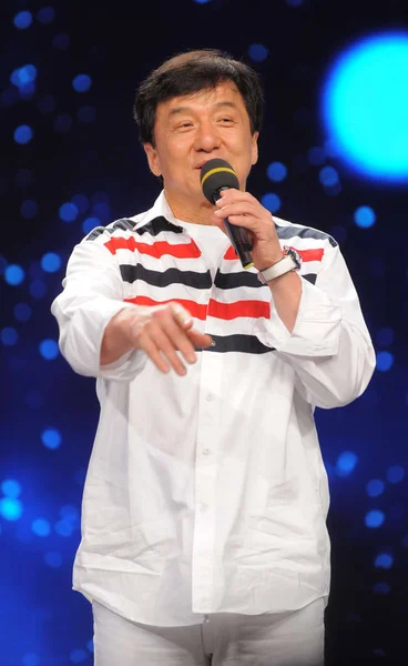 Superstar Kungfu Hong Kong Jackie Chan Berbicara Selama Upacara Debut — Stok Foto
