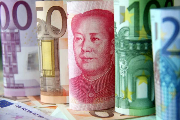 Rmb Renminbi Yuan Euro Faturaları Haian Lçesi Nantong Şehir Doğu — Stok fotoğraf