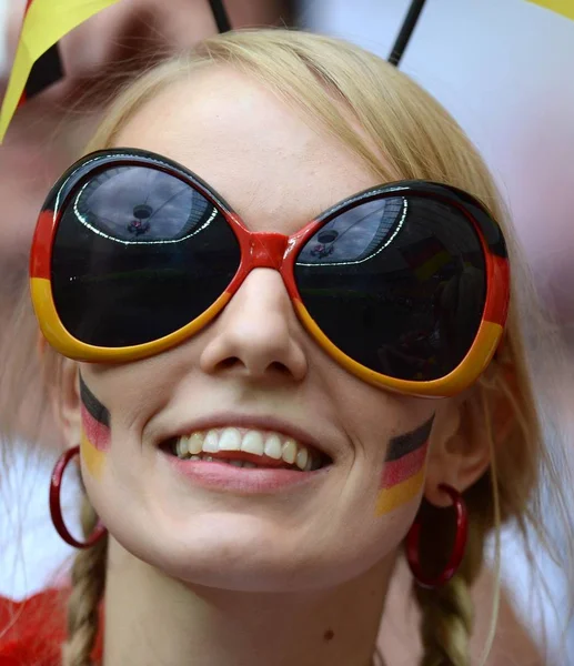 Fotbalový Fanoušek Německa Obrázku Před Semifinále Mezi Itálií Německem Během — Stock fotografie