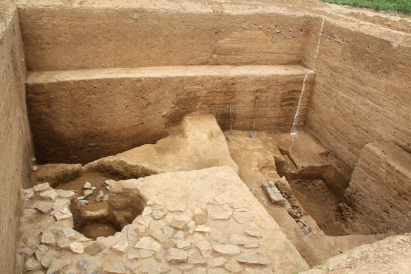 Vista Del Sitio Excavación Del Granero Liyang Que Data Dinastía — Foto de Stock