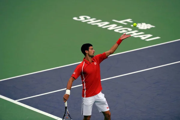 Novak Djokovic Szerb Szolgálja Ellen Andy Murray Brit Utolsó Meccsén — Stock Fotó
