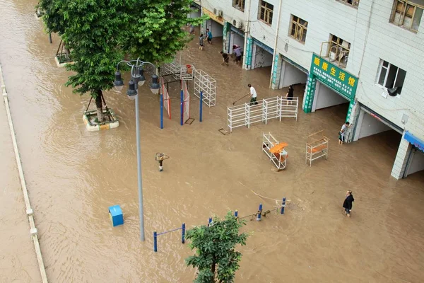 Buildings Inundated Flood Days Torrential Rain Dazhou City Southwest Chinas — Stock Photo, Image