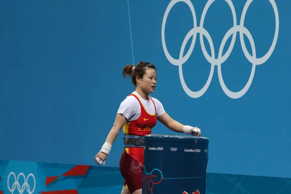 Wang Mingjuan Chine Est Représenté Finale Épreuve Haltérophilie Féminine Lors — Photo