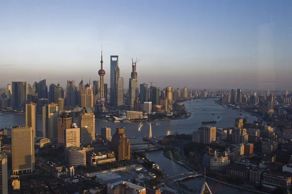 Skyline Rio Huangpu Puxi Pudong Com Aglomerados Arranha Céus Edifícios — Fotografia de Stock