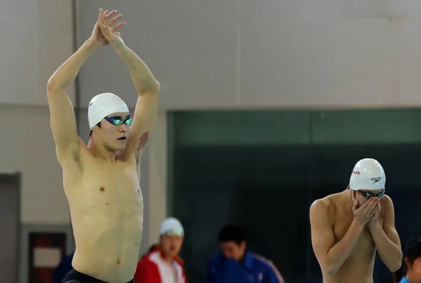 Olympisk Svømmer Dobbel Gullmedaljevinner Sunyang Forbereder Seg Sitt Heat Mens – stockfoto