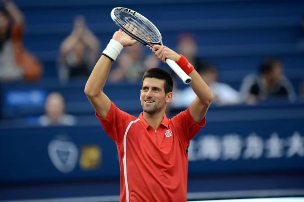 Novak Djokovic Serbia Festeggia Dopo Aver Sconfitto Grigor Dimitrov Bulgaria — Foto Stock