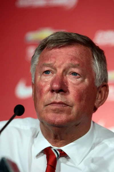 Entrenador Sir Alex Ferguson Asiste Una Conferencia Prensa Después Del — Foto de Stock