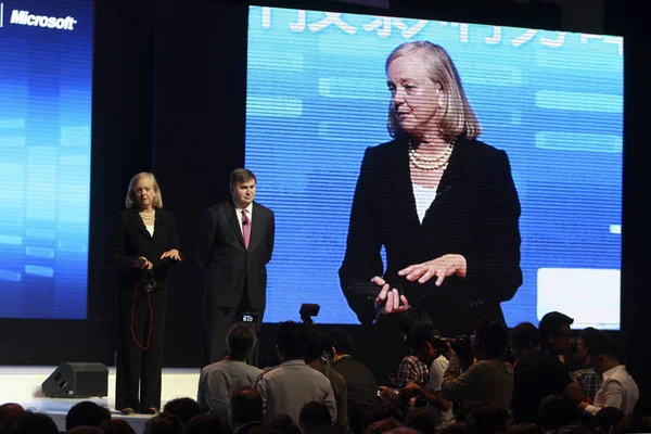 Hewlett Packard President Ceo Meg Whitman Left Delivers Speech Next — Stock Photo, Image
