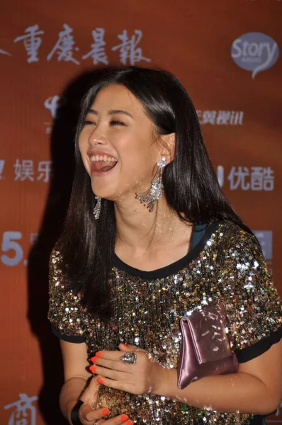Chinese Actress Host Zhu Zhu Laughs Press Conference Her New — Stock Photo, Image