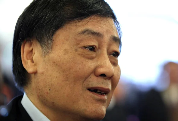 Zong Qinghou Oprichter Voorzitter Van Wahaha Group Wordt Geïnterviewd Slotsessie — Stockfoto