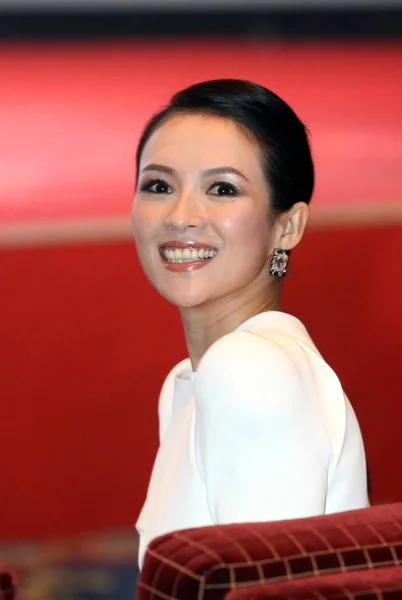 Китайська Актриса Чжан Цзиі Виглядає Вона Прибула Прес Конференцію Фільму — стокове фото